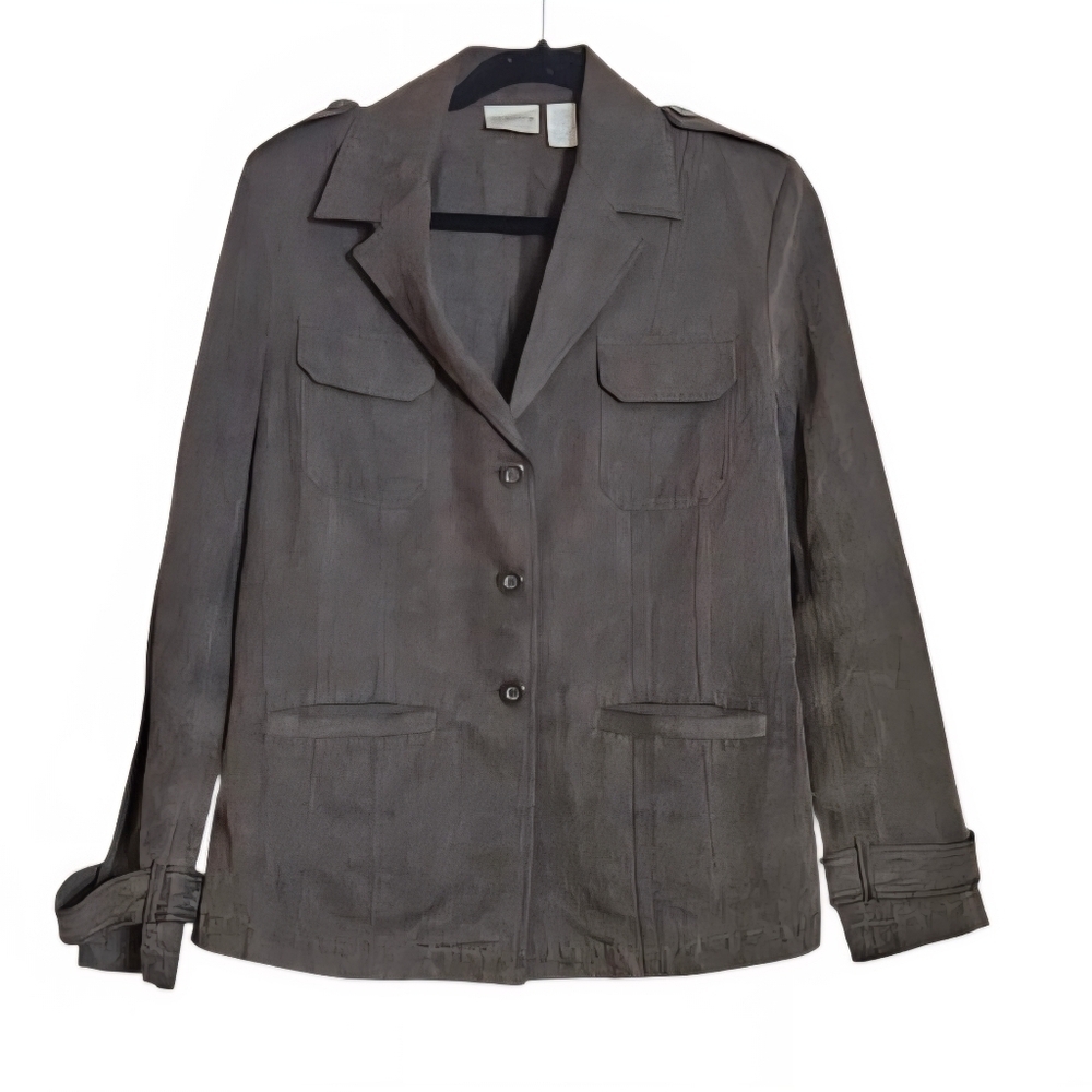 Chicos Silk Linen Cotton Light Jacket Blazer Chocolate Brown size 1 (Medium/8)